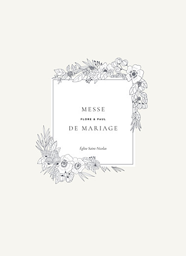 Couverture livret de messe mariage Esquisse fleurie blanc - Page 1