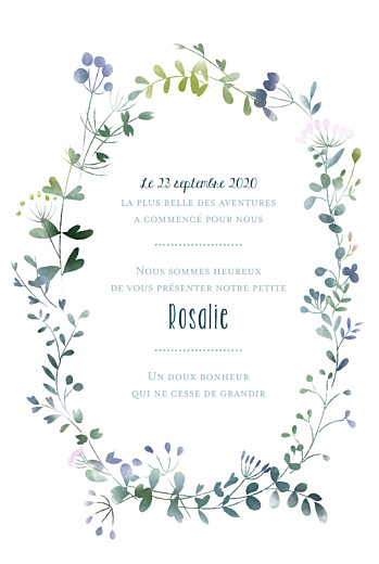 Faire-part de naissance Bouquet sauvage (portrait) violet - Recto Faire-part de naissance Bouquet sauvage (portrait) violet - Recto