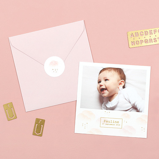 Stickers pour enveloppes naissance Brume rose - Gamme