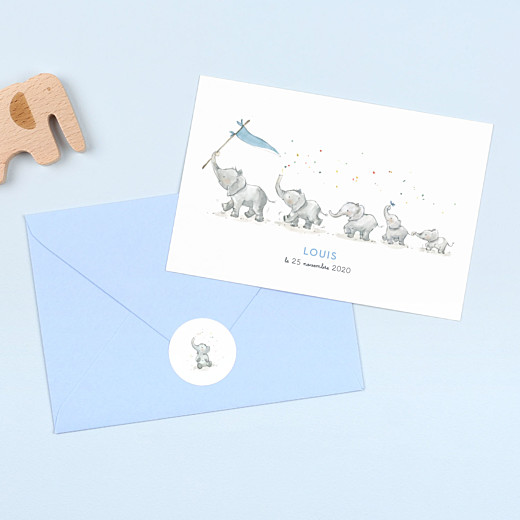 Stickers pour enveloppes naissance Éléphants en famille blanc - Gamme