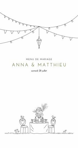 Menu de mariage Promesse bohème (4 pages) blanc Menu de mariage Promesse bohème (4 pages) blanc