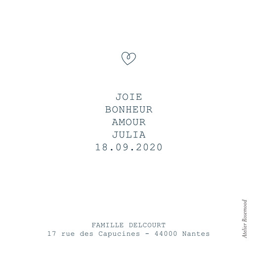 Faire-part de naissance Mots doux (mini format) amour - Verso Faire-part de naissance Mots doux (mini format) amour - Verso
