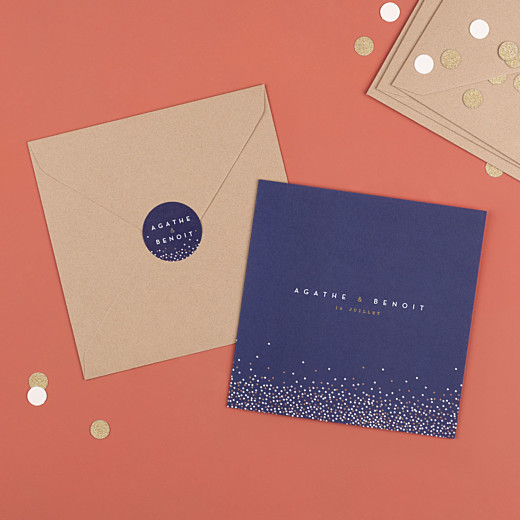 Stickers pour enveloppes mariage Confetti bleu - Gamme