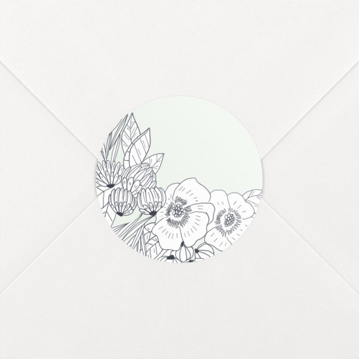 Stickers pour enveloppes naissance Esquisse fleurie vert - Vue 1