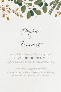 Carton d'invitation mariage Daphné portrait hiver