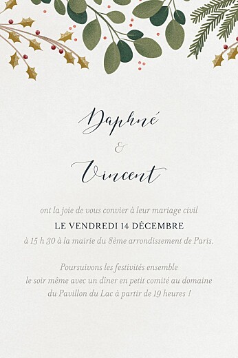 Carton d'invitation mariage Daphné portrait hiver Carton d'invitation mariage Daphné portrait hiver