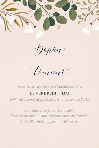 Carton d'invitation mariage Daphné portrait printemps finition