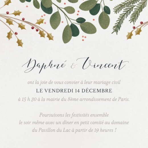 Carton d'invitation mariage Daphné hiver - Recto