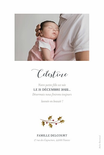 Faire-part de naissance Daphné portrait hiver - Verso Faire-part de naissance Daphné portrait hiver - Verso