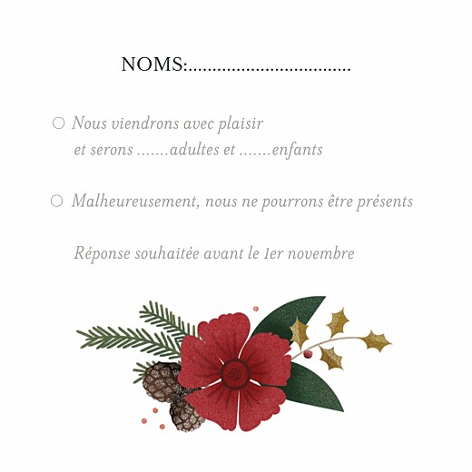 Carton réponse mariage Daphné hiver - Verso Carton réponse mariage Daphné hiver - Verso