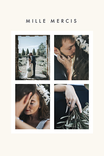 Carte de remerciement mariage Corner 4 photos (dorure) blanc cassé Carte de remerciement mariage Corner 4 photos (dorure) blanc cassé
