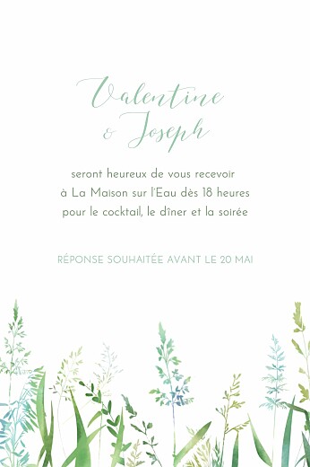 Carton d'invitation mariage Les hautes herbes portrait vert Carton d'invitation mariage Les hautes herbes portrait vert