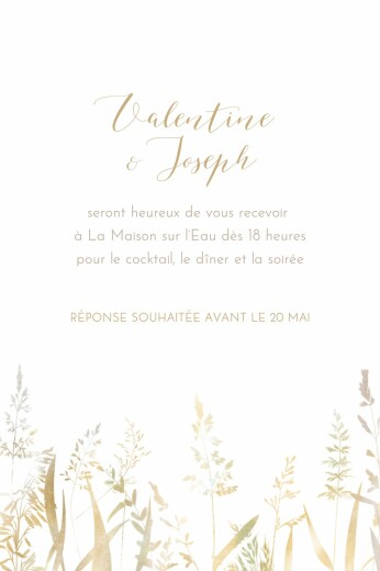 Carton d'invitation mariage Les hautes herbes portrait sable - Recto Carton d'invitation mariage Les hautes herbes portrait sable - Recto