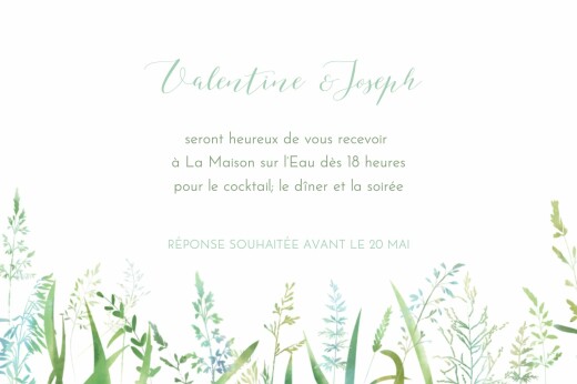 Carton d'invitation mariage Les hautes herbes vert - Recto Carton d'invitation mariage Les hautes herbes vert - Recto