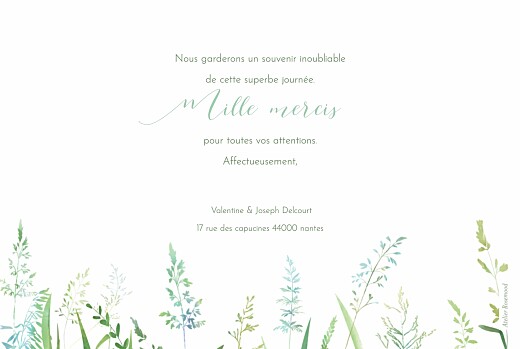 Carte de remerciement mariage Les hautes herbes vert - Verso Carte de remerciement mariage Les hautes herbes vert - Verso