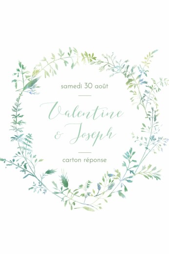 Carton réponse mariage Les hautes herbes portrait vert - Recto Carton réponse mariage Les hautes herbes portrait vert - Recto