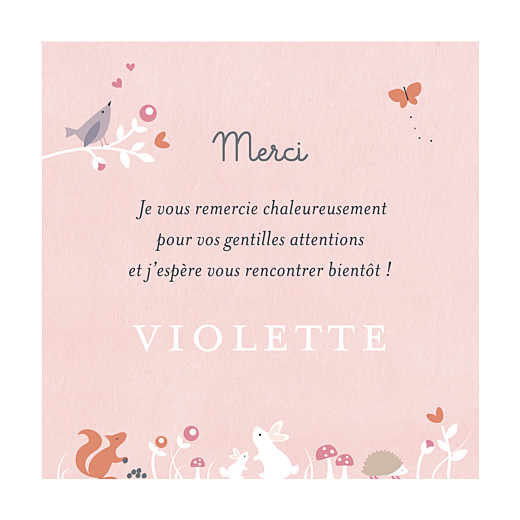 Carte de remerciement Petite forêt enchantée rose - Recto Carte de remerciement Petite forêt enchantée rose - Recto