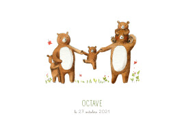Faire-part de naissance 5 ours en famille blanc Faire-part de naissance 5 ours en famille blanc
