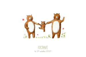 Faire-part de naissance 3 ours en famille blanc Faire-part de naissance 3 ours en famille blanc