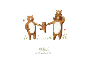 Faire-part de naissance 4 ours en famille blanc Faire-part de naissance 4 ours en famille blanc