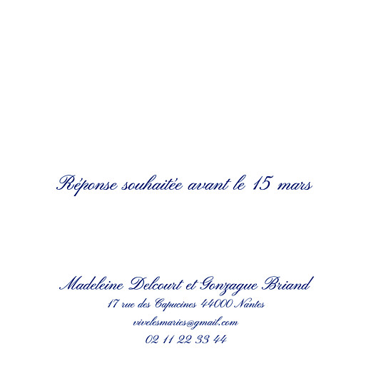Carton réponse mariage Élégant blanc - Verso Carton réponse mariage Élégant blanc - Verso