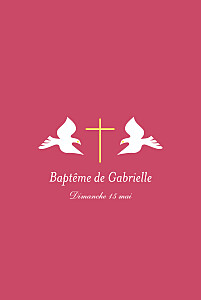 Faire-part de baptême Croix & colombes rose