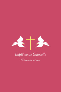Faire-part de baptême Croix & colombes rose