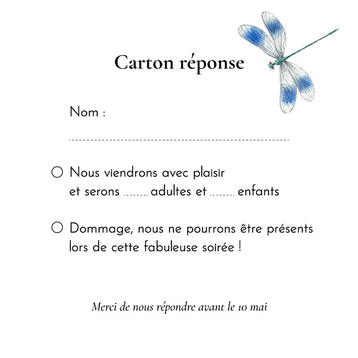 Carton réponse mariage Mélopée blanc - Verso Carton réponse mariage Mélopée blanc - Verso
