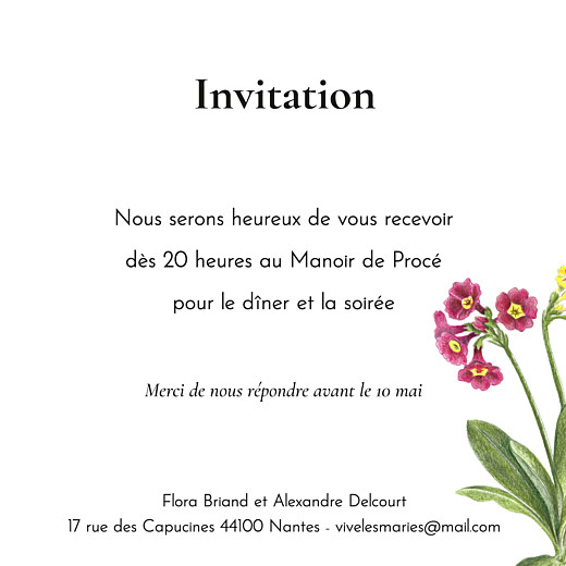 Carton d'invitation mariage Mélopée blanc - Verso Carton d'invitation mariage Mélopée blanc - Verso