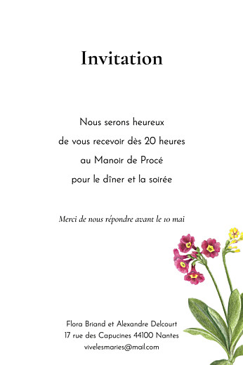 Carton d'invitation mariage Mélopée portrait blanc - Verso Carton d'invitation mariage Mélopée portrait blanc - Verso
