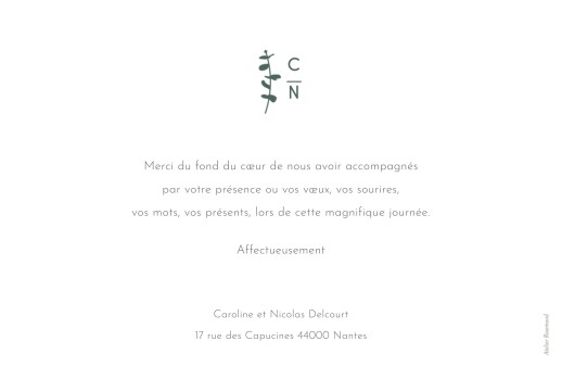 Carte de remerciement mariage Eucalyptus blanc - Verso Carte de remerciement mariage Eucalyptus blanc - Verso