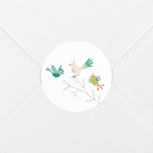 Stickers pour enveloppes baptême Oiseaux multicolores rose