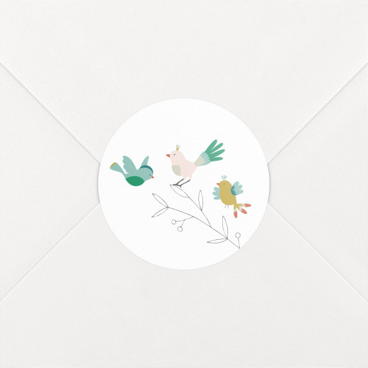 Stickers pour enveloppes baptême Oiseaux multicolores rose - Vue 1