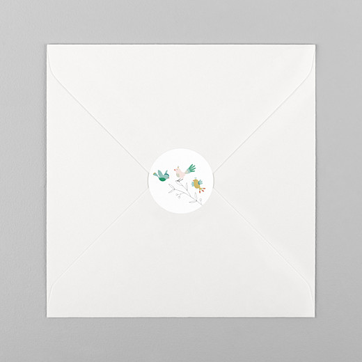 Stickers pour enveloppes baptême Oiseaux multicolores rose - Vue 1