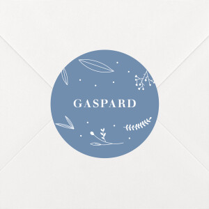 Stickers pour enveloppes baptême Élégant feuillage bleu