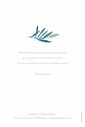 Carte de remerciement mariage Belle saison bleu - Verso Carte de remerciement mariage Belle saison bleu - Verso