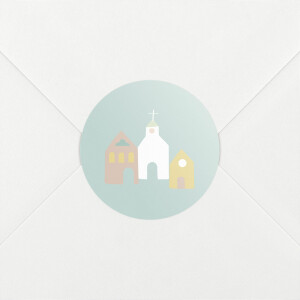 Stickers pour enveloppes baptême Petit village vert