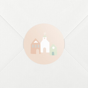 Stickers pour enveloppes baptême Petit village rose
