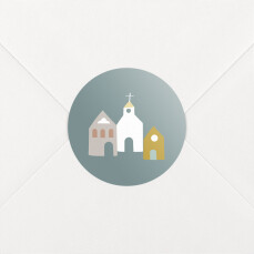 Stickers pour enveloppes baptême Petit village sapin