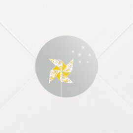Stickers pour enveloppes baptême Moulin à vent gris jaune