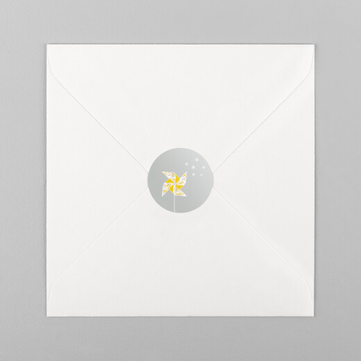 Stickers pour enveloppes baptême Moulin à vent gris jaune - Vue 2