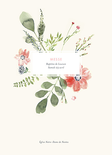 Couverture Livret de messe Fleurs aquarelle crème - Page 1 Couverture Livret de messe Fleurs aquarelle crème - Page 1