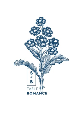 Marque-table mariage Laure de Sagazan bleu - Recto Marque-table mariage Laure de Sagazan bleu - Recto