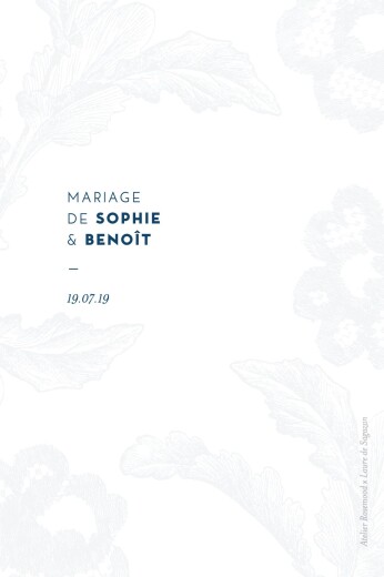 Marque-table mariage Laure de Sagazan bleu - Verso