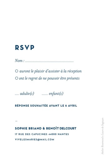 Carton réponse mariage Laure de Sagazan (dorure) blanc - Verso Carton réponse mariage Laure de Sagazan (dorure) blanc - Verso