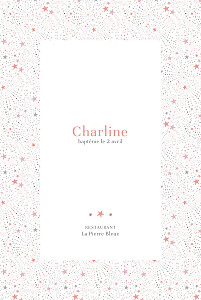 Menu de baptême fille liberty étoiles rose Menu de baptême fille liberty étoiles rose