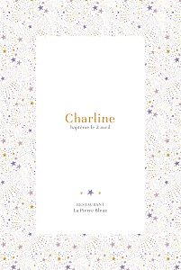 Menu de baptême violet liberty étoile violet Menu de baptême violet liberty étoile violet