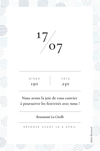 Carton d'invitation mariage Sequins (portrait) bleu - Verso Carton d'invitation mariage Sequins (portrait) bleu - Verso