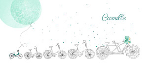 Faire-part de naissance jouets à bicyclette (4 enfants) vert Faire-part de naissance jouets à bicyclette (4 enfants) vert