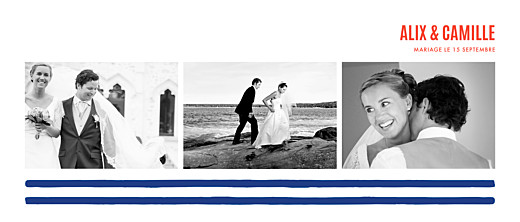Carte de remerciement mariage Marinière 3 photos bleu marine - Recto Carte de remerciement mariage Marinière 3 photos bleu marine - Recto